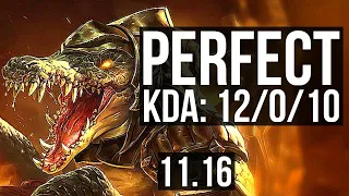 RENEKTON vs GRAVES (TOP) | 12/0/10, 65% winrate, Legendary | BR Challenger | v11.16