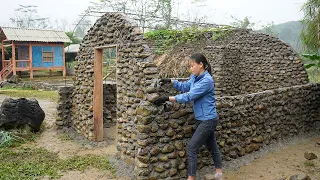 TIMELAPSE: START to FINISH Alone Building Stone House - BUILD LOG CABIN with many stone