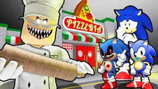 SONIC, BABY SONIC AND BABY SONIC.EXE VS ESCAPE PAPA PIZZA'S PIZZERIA IN ROBLOX