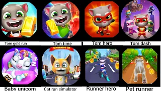 Tom Gold Run, Tom Time Rush, Tom Hero Dash, Baby Unicorn, Runner Heroes, Pet Runner, and more games