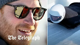Prince Harry tests skeleton bobsledding in Whistler, Canada