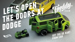 Hot Wheels diecast custom Dodge Van tuning toy car. Get the go kart from car.