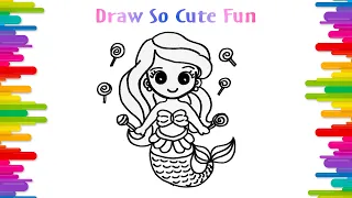 How to draw and color a little mermaid who loves candy | Step-by-step instructions.