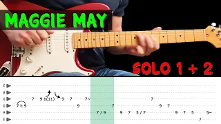 MAGGIE MAY - Guitar lesson - Solo 1 + 2 with tabs (fast & slow) - Rod Stewart