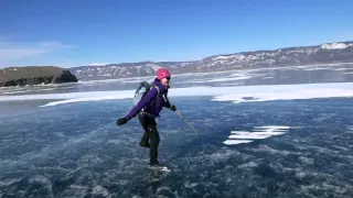 Ice skating lake Baikal on March 2016