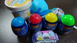 Unboxing surprise eggs, avengers cars, hatchwizard eggs, oopsie dolls, lost kitties