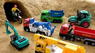 Rescue excavator tractor crane truck in the cave | Police car and fire truck funny story | BIBO TOYS