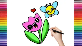 How to Draw Spring Buddies | Tulip and butterfly | Easy Drawing for Kids