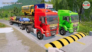 Double Flatbed Trailer Truck Tractor vs Train cars vs rails beamng dior games 608