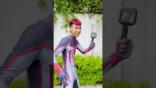 Spiderman uses Thor's hammer to transform into a pretty girl and a stupid Joker #shorts #funny