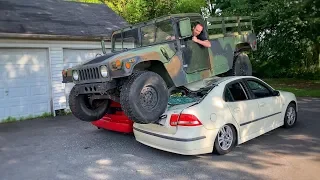 We crushed 2 cars with a Humvee!