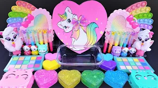 Cat Rainbow Slime Mixing Random Cute, shiny things into slime #ASMR #Satisfying #slimevideos #슬라임