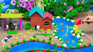 DIY Farm Diorama with mini house for cow, animals | cow shed - woodworking | mini water pump #41