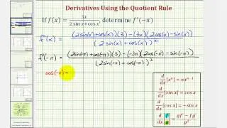 Ex: Find a Derivative and Derivative Function Value Using the Quotient Rule (linear/trig)