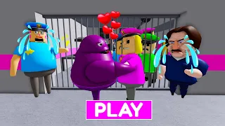 SECRET UPDATE  GRIMACE BARRY FALL IN LOVE WITH POLICE GIRL OBBY ROBLOX #roblox #obby