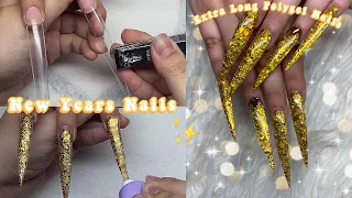 NEW YEARS NAILS! EXTRA LONG GOLD GLITTER POLYGEL NAILS✨ Happy New Year!! | Nail Tutorial