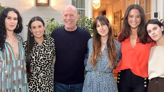 Bruce Willis Beams While Supporting Ex Demi Moore At Book Party With Their 3 Daughters And His Wife