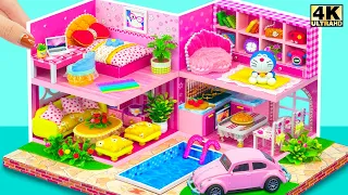 (Crafts) Build Pink Modern Villa House with 4 Rooms and Outdoor Swimming Pool ❤️ DIY Miniature House