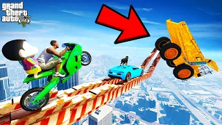 FRANKLIN TRIED IMPOSSIBLE BUILDING MEGA RAMP PARKOUR CHALLENGE CARS BIKES GTA 5 | SHINCHAN and CHOP