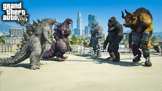 Godzilla, Shin Godzilla Vs Kong, Minotaur, Mecha Kong Battle ( GTA V Mods )