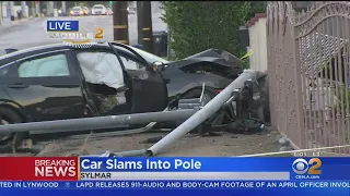 Car Slams Into Power Pole In Sylmar