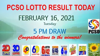 PCSO lotto result today 5pm draw Feb 16, 2021/ 2D result/ 3D  result /swertres/ STL