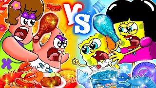 Convenience Store BLUE FOOD vs RED FOOD Mukbang - SPONGEBOB, but everyone's a baby? | ASMR