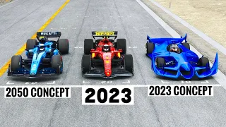 Ferrari F1 2023 vs Bugatti F1 2023 Concept vs Bugatti F1 2050 Concept  - Melbourne