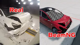 Tesla Model 3 Real Life VS BeamNG Drive Crash Test