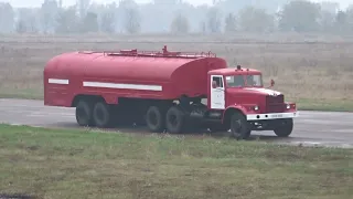 The legendary KrAZ-258 truck with a wooden cabin. An old fuel truck in the role. fire tractor.