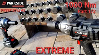 Impact Wrench Parkside Performance PASSP 20 Li A2. Extreme test up to 1000Nm. 4Ah vs 8Ah battery