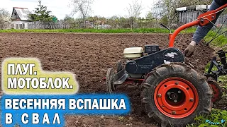 Вспашка плугом весенняя в свал. Мотоблок Агат с задачей справился. 2022