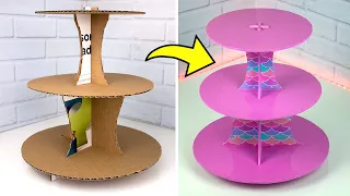 How to make Cardboard Candy Holder ♻️ 3-tier cake and cupcake tray| base 🍮Crafts