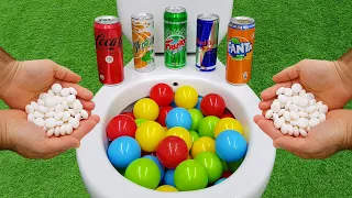 Colorful Football VS Cola Zero, Red Bull, Fanta, Yedigün, Fruko and Mentos in the toilet