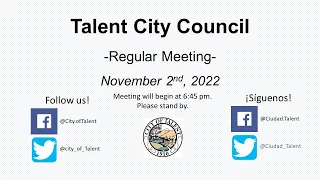 Talent City Council Regular Meeting, November 2nd, 2022