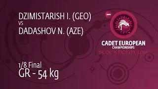 1/8 GR - 54 kg: I. DZIMISTARISH (GEO) df. N. DADASHOV (AZE), 2-1