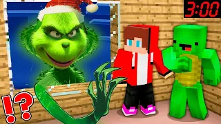 JJ and Mikey HIDE From Scary GRINCH.EXE At Night in Minecraft Challenge Maizen