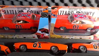 Pioneer P131 and P016 General Lee Dodge Charger slot cars side by side comparison