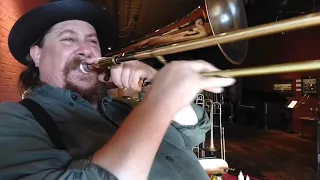 Mike Rinta tests a B.A.C. Trombone