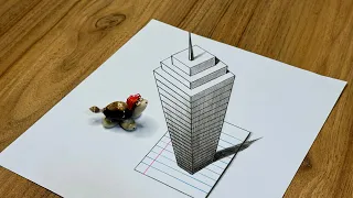 How to Draw 3D Skyscraper: Easy AnamorphicBuilding ( Step by Step )