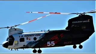 Coulson Aviation CH-47 Helitanker Start-Up & Takeoff Chinook LA County Fire Helicopter Edison N43CU