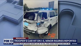 Trooper's car hit on I-5, minor injuries reported | FOX 13 Seattle