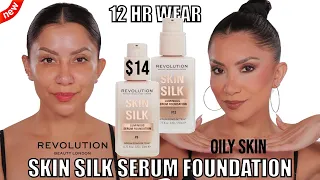 *new* MAKEUP REVOLUTION SKIN SILK SERUM FOUNDATION REVIEW +12HR WEAR TEST *oily skin*|MagdalineJanet