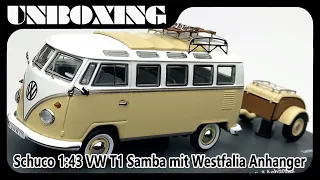 VW T1 Samba mit Westfalia Anhanger  / 1:43 car model by Schuco/ AMR UNBOXING