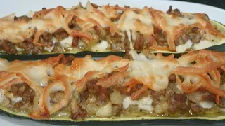 How zucchini with minced beef stuffed baked in many oven. #simple #healthy #easy #zucchinirecipe