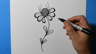 How to Draw Easy Zentangle Flower Pattern / Zen Doodle for Beginners