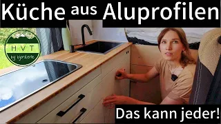 Schicke Camper-Küche 2.0 🔪🥦🫑  aus Aluprofilen mit Gaskocher & Vollauszügen