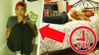 24 Hour Secret Fort in FRIENDS HOUSE! HE DIDN'T SEE ME!