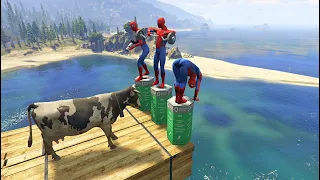 GTA 5 Water Ragdolls SPIDERMAN Vs COW Funny (Euphoria Physics, Ragdolls, Fails, Funny Moments)