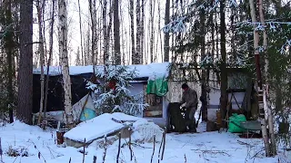 Осенний поход. Лесная изба - балаган. Таёжный быт. Ночёвка в лесу. Лесная кухня. Один в тайге. Север